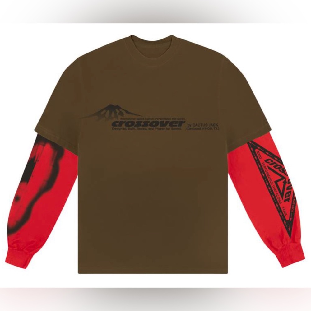 Cactus Jack by Travis Scott Men's Green Crossover Long Sleeve Brown/Red Size M
